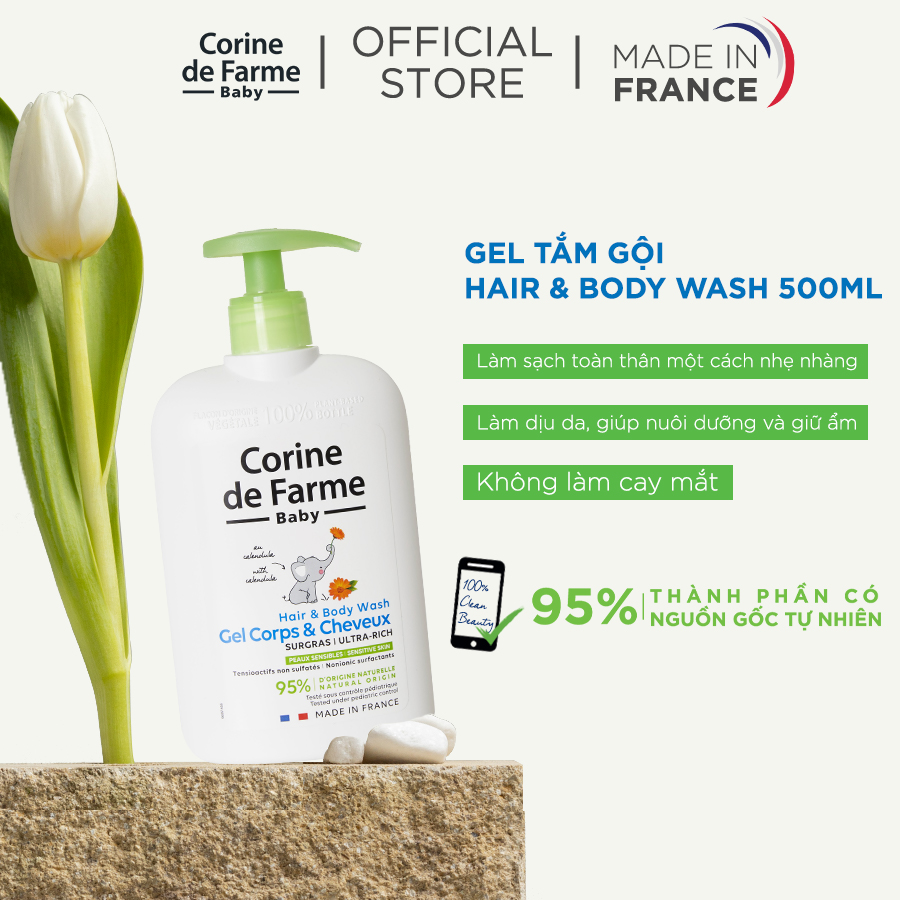 Gel gội và tắm bé Corine de Farme Hair & Body Wash 500ml