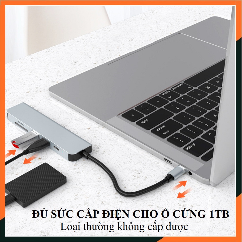 Hub Type C To HDMI 6in1 Chuẩn HDTV, Cổng Chuyển Đổi Type C, Dùng Cho Smartphone, Tivi, Laptop, PC, Máy Chiếu - Hàng Chính Hãng
