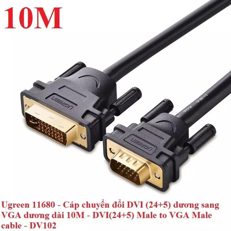 Ugreen UG11680DV102TK 10M màu Đen Cáp chuyển đổi DVI 24 + 5 sang VGA - HÀNG CHÍNH HÃNG