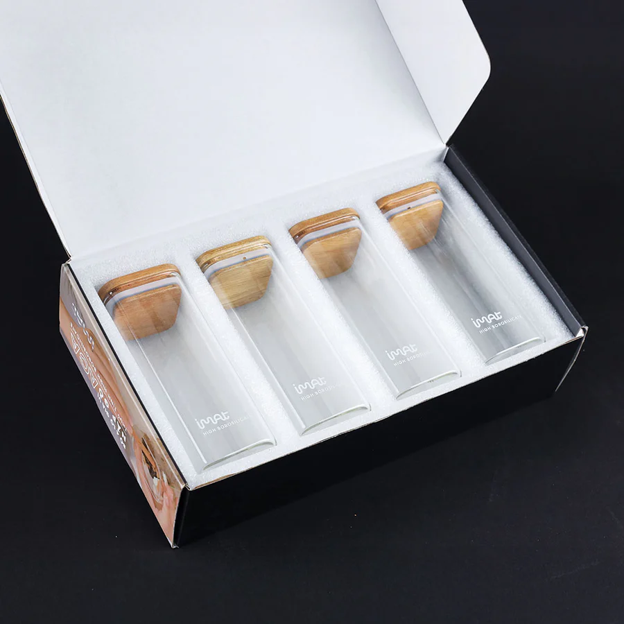 Bộ 4 Hũ Gia Vị Imat Thủy Tinh Nắp Gỗ Acacia ACA 400ml Sang Trọng Tiện Dụng