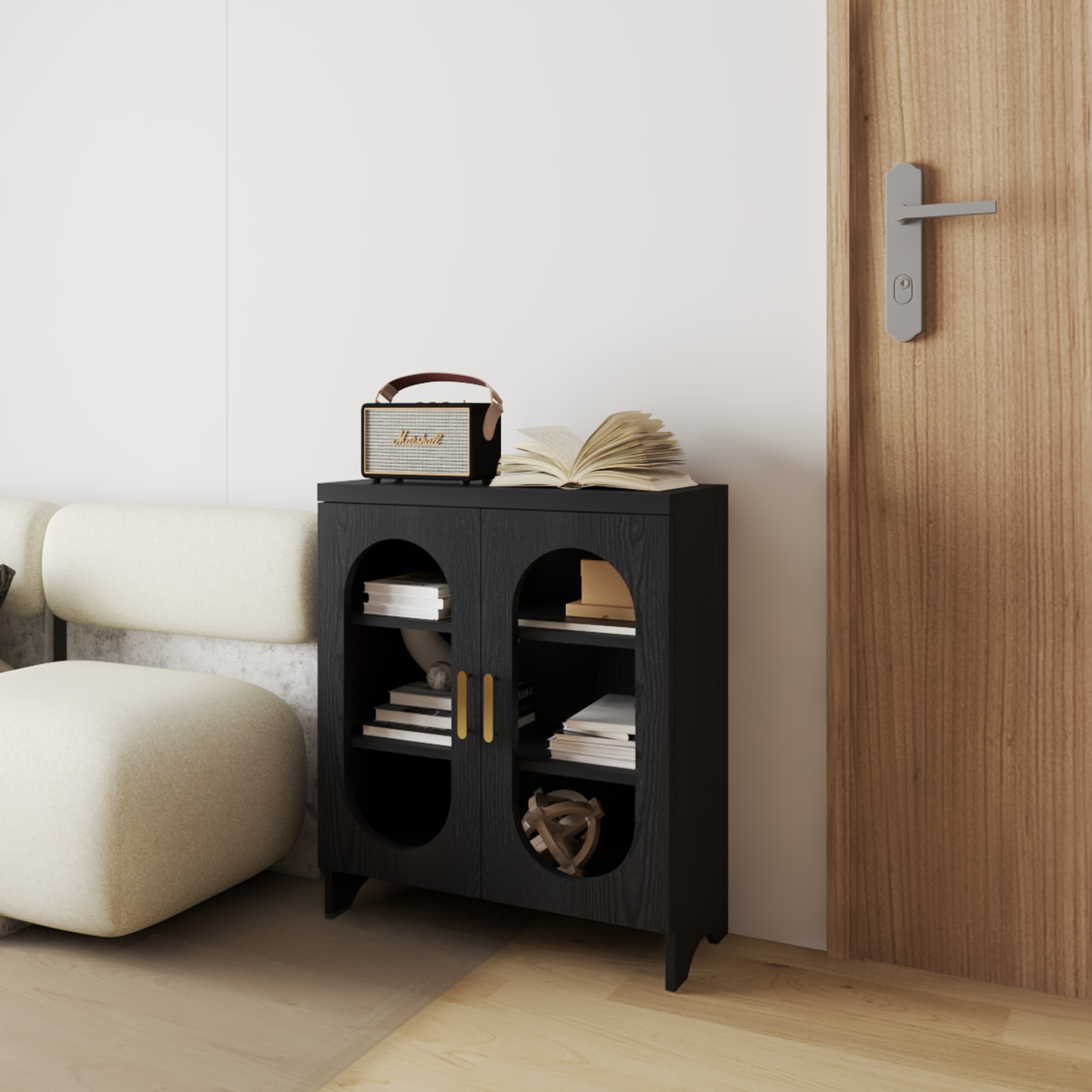 HAPPY FURNITURE , Tủ lưu trữ 2 cửa kính - CHEVY, TLT_047 , 70cm x 30cm x 82cm DxRxC