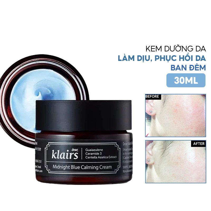 Combo Tinh Chất + Kem Dưỡng Ẩm, Làm Dịu Và Phục Hồi Da Ban Đêm Dear, Klairs Midnight Blue ( SR 20ml , Kem 30ml )