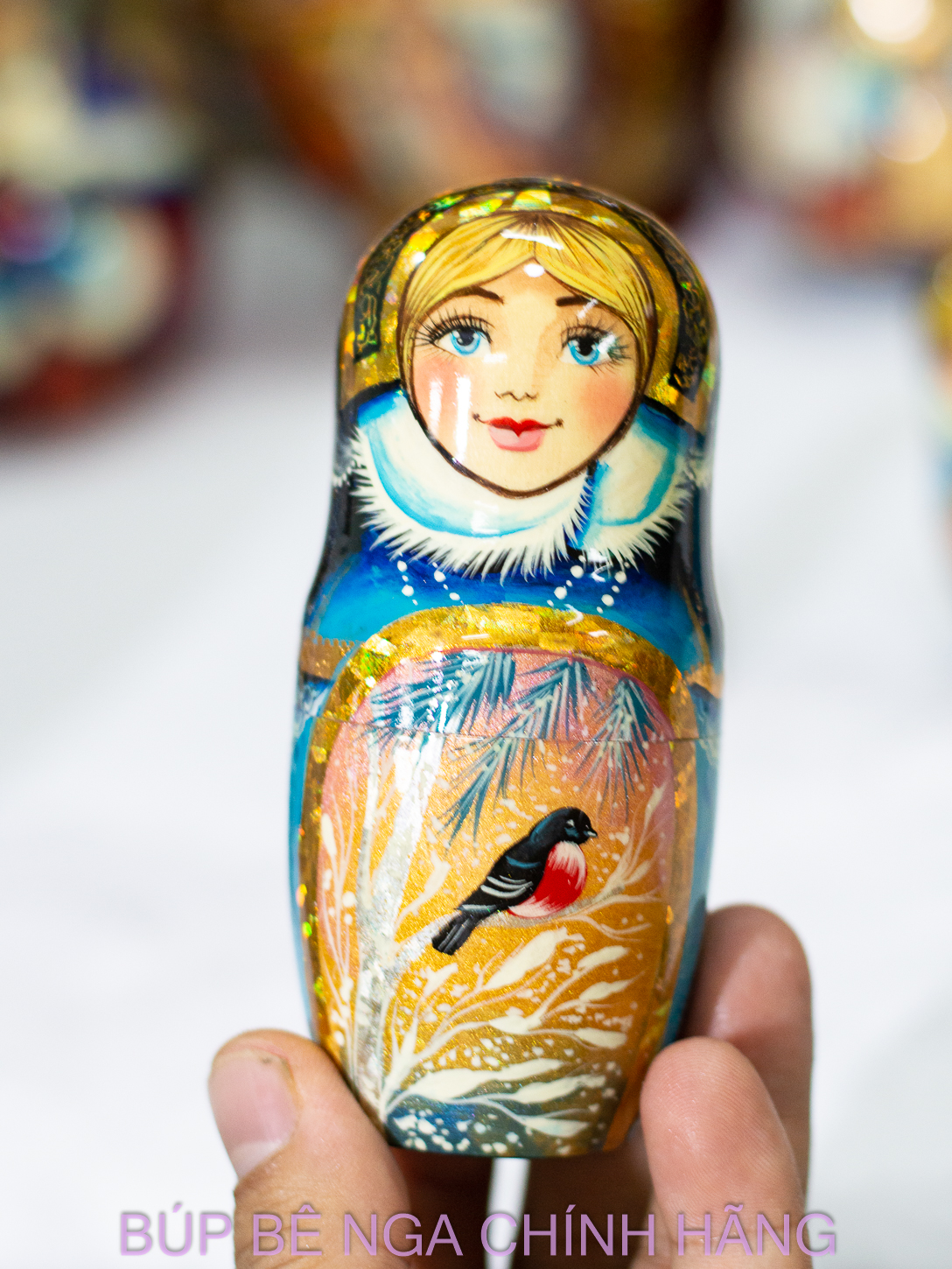 BỘ BÚP BÊ NGA MATRYOSHKA CAO CẤP 5 LỚP 20CM ĐIÊU KHẮC CHẠM NỔI HOA VĂN "CÔNG CHÚA MÙA ĐÔNG" CỰC ĐẸP VÀ SANG TRỌNG