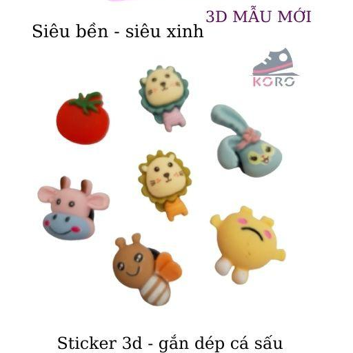 Combo 6 Nút gắn dép Cross 3D - Jibbitz Charm Sticker cài dép Sục,dép Cá xấu mẫu nổi, rắn