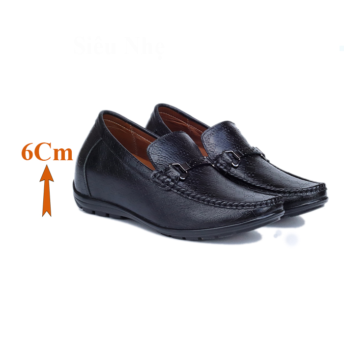 Giày Cao Nam T&TRA Tăng Cao 6Cm- T83 Đen Sọc- Chất Liệu Da Bò Cao Cấp, Đế Cao Su Đúc , Phần Tăng Cao Ẩn Bên Trong