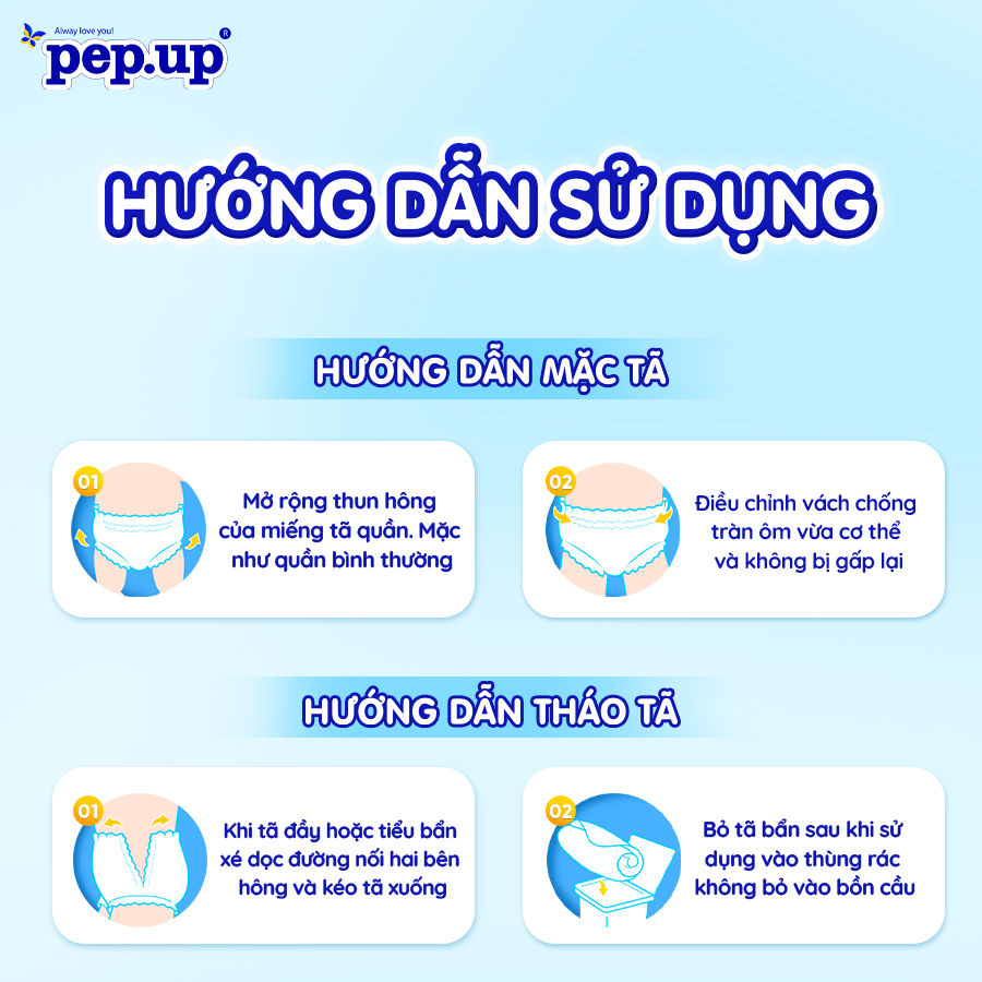 Tã/Bỉm Quần Em Bé Pep.up Cottony 3D Gói Nhỏ Siêu Mềm Mại, Siêu Khô Thoáng, Kháng Khuẩn Size S/M/L/XL