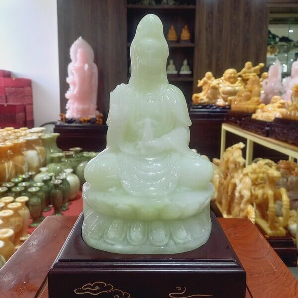 Tượng Phật Quan Âm Bồ Tát Ngọc Onyx Xanh 25cm