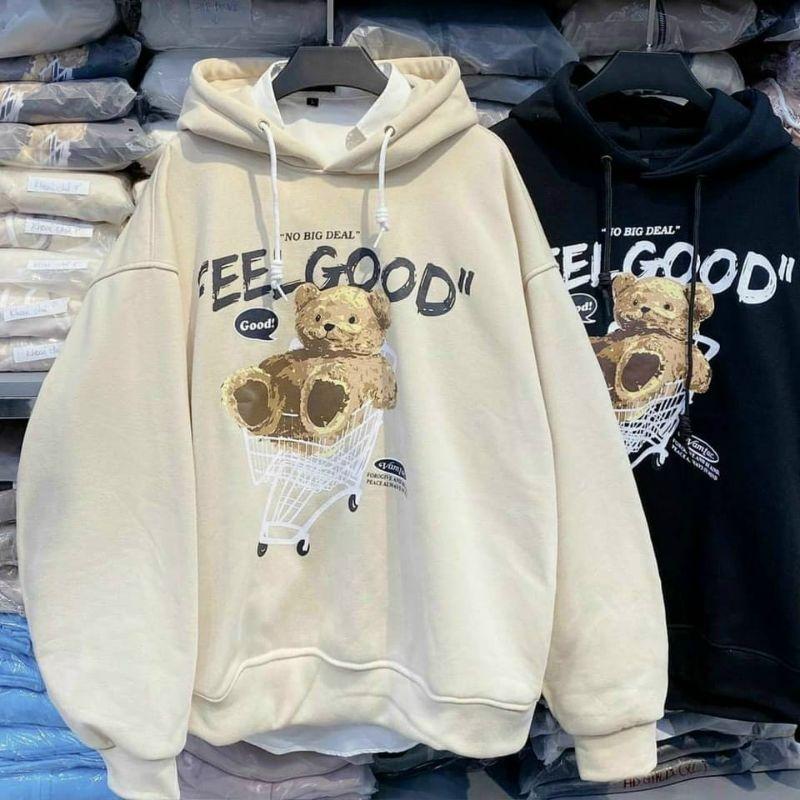 Áo hoodie unisex form rộng chất nỉ ngoại in hình gấu cube, mẫu áo khoác nỉ thời trang thu đông