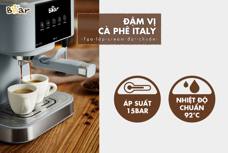 Máy Pha Cà Phê Tự Động Espresso BEAR CF-B15V1 Với Công Thức Pha Nespresso, Americano, Cappuccino Tạo Bọt Sữa Dễ Dàng Áp Suất 15 Bar Công Suất 950 W - Hàng Chính Hãng