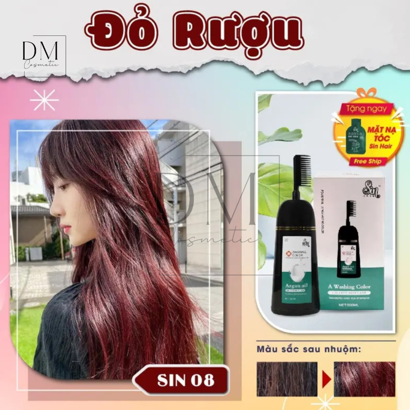 Dâu gội thay đổi màu tóc Sin Hair 500ml màu đỏ rượu trẻ trung năng động