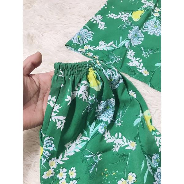 Bộ Pijama Lụa mềm mịn Cổ Sen Tay Ngắn xinh xắn