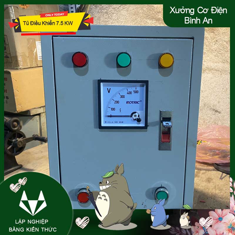 Tủ điều khiển 3 pha 7.5KW có đồng hồ báo vôn chống mất pha, đảo pha và ngắn mạch XJ3G