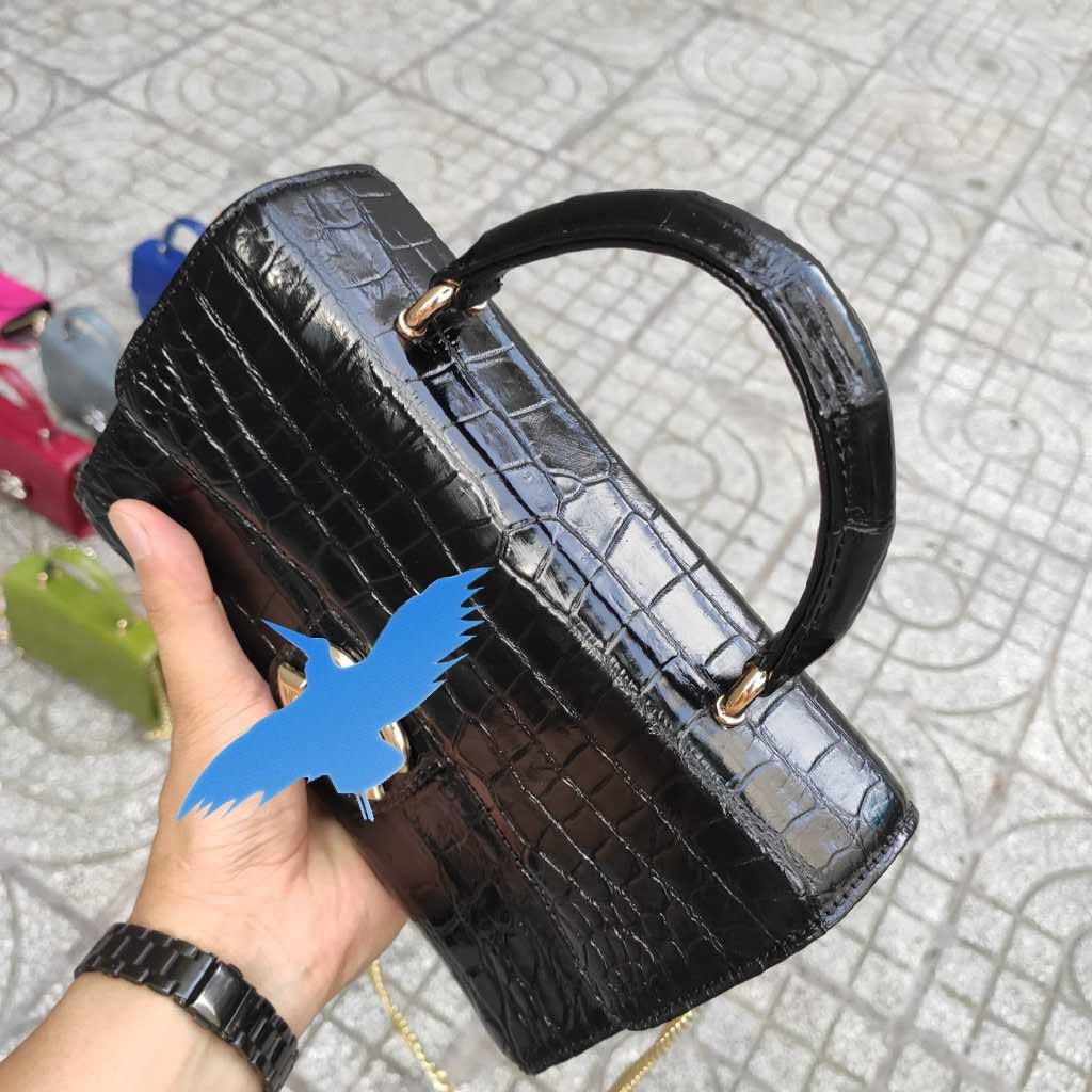 Túi nữ da cá sấu Màu đen quý phái. Size 22 dự tiệc!