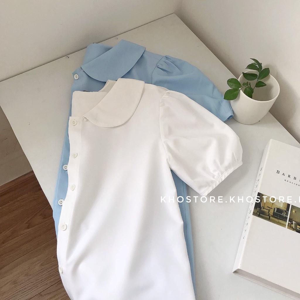 Áo sơ mi nữ tay ngắn, sơ mi cổ sen, áo công sở nữ vải không nhăn