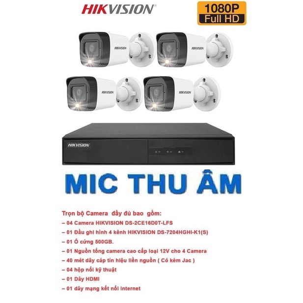 Trọn bộ camera Hikvision có mic thu âm, bộ camera có âm thanh - Hàng chính hãng