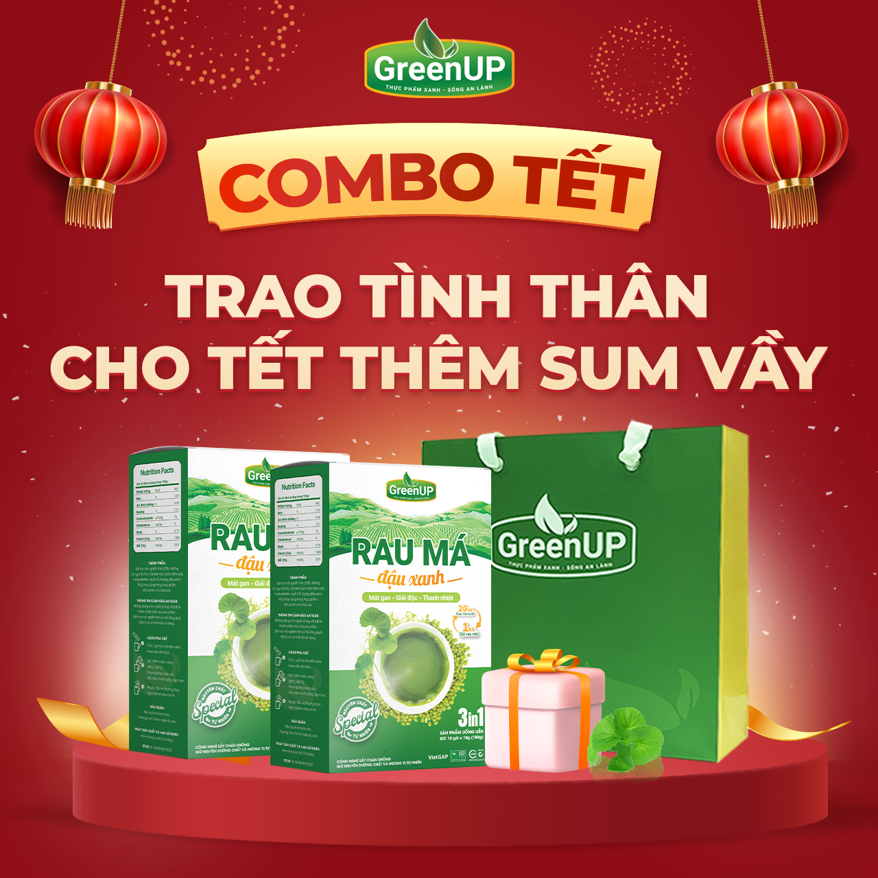 Combo 2 Hộp Bột Rau Má Đậu Xanh GreenUp (180g x2 hộp)- Rau Má Uống Liền- Giải Rượu &amp; Thanh Lọc Cơ Thể- RMDXH02