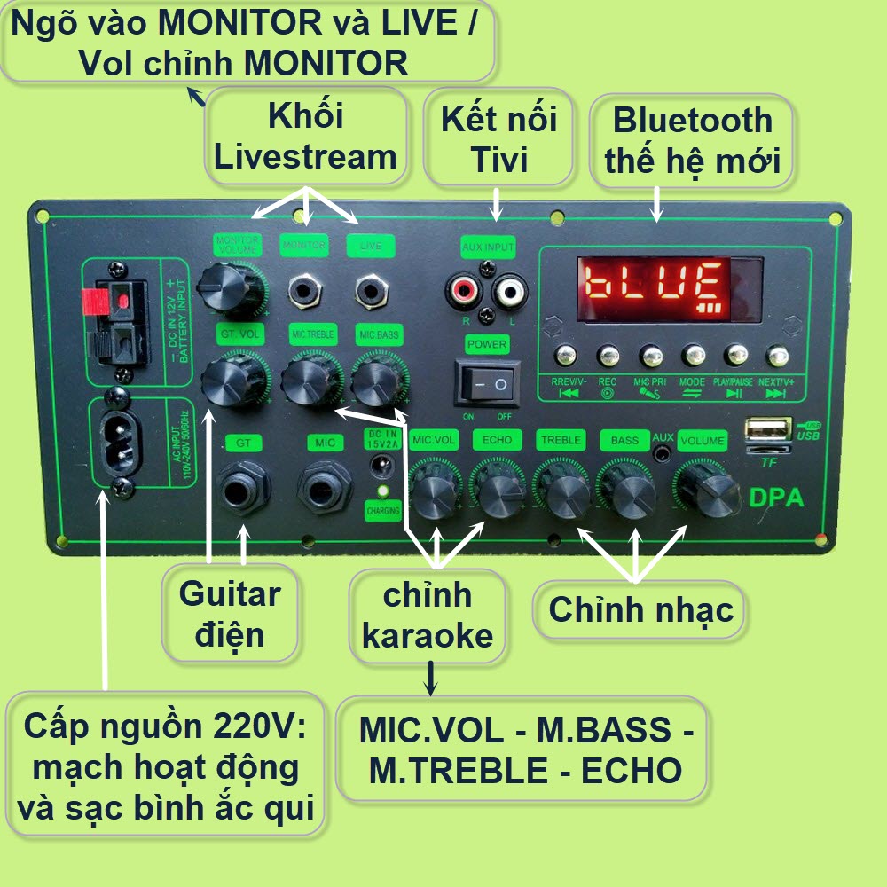 Mạch loa kéo CS8673E 130W, thu âm LIVESTREAM, DSP lập trình chống hú có chỉnh Bass Treble Micro, nguồn xung