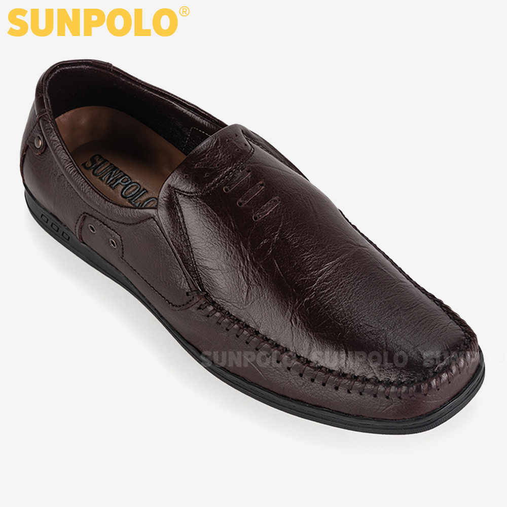 Giày Mọi Da Nam, Giày Lười Da Bò Nam SUNPOLO LS2098 (Đen, Nâu)