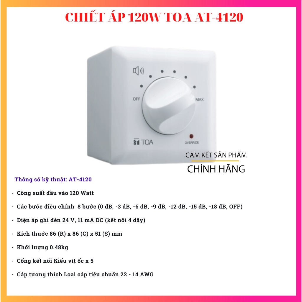 Chiết áp điều chỉnh âm lượng 120W TOA AT-4120 - Hàng Chính Hãng