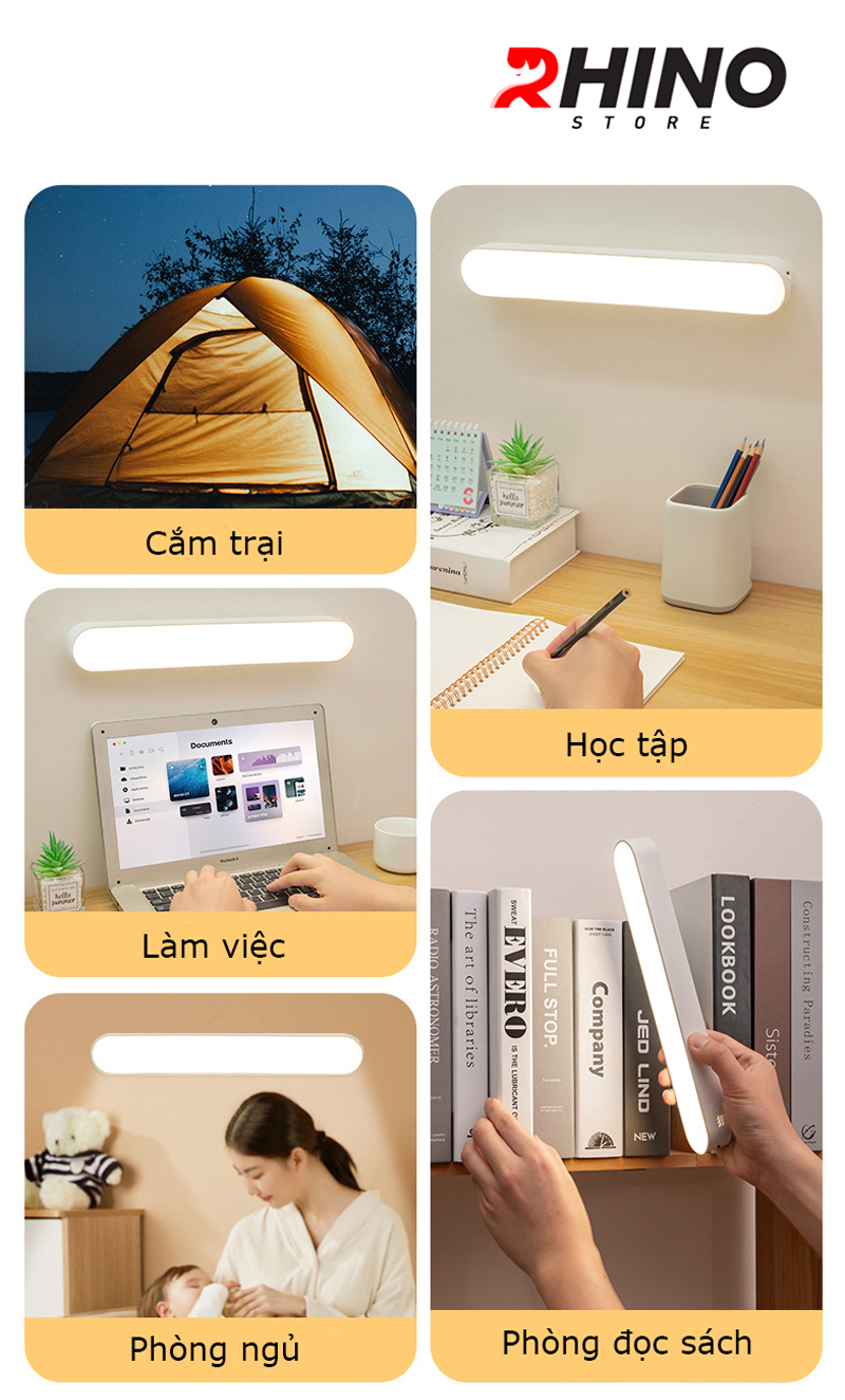 Đèn học LED 3 ánh sáng bảo vệ mắt chống cận, tích điện cảm ứng Rhino L301 dán tường, điều khiển từ xa đa năng làm việc, để bàn học - Hàng chính hãng
