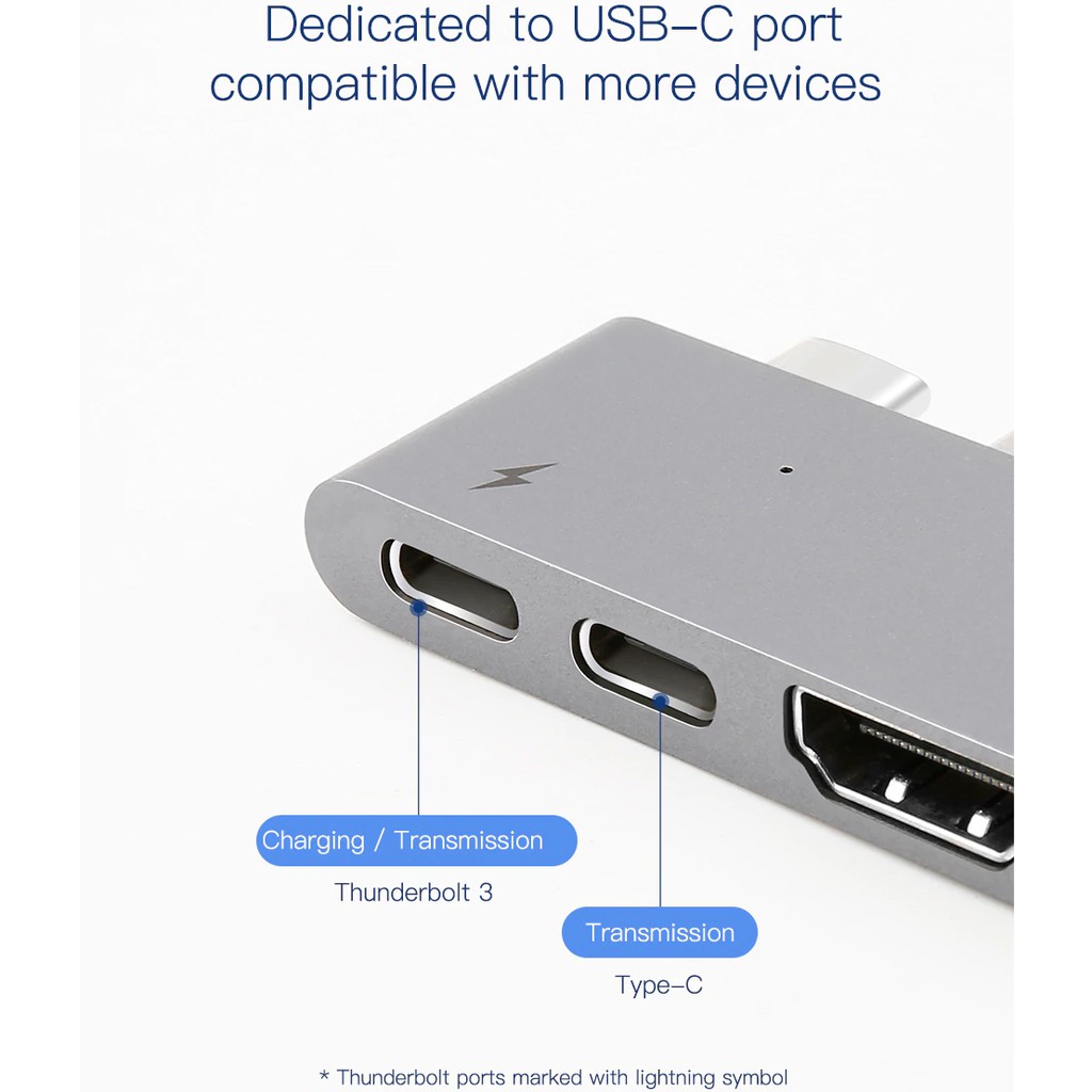 Bộ Hub chuyển đổi 5 trong 1 dành cho Macbook Pro (Thunderbolt 3 / Dual Type C to USB 3.0 / HDMI / Type C Female HUB Converter) - Hàng chính hãng