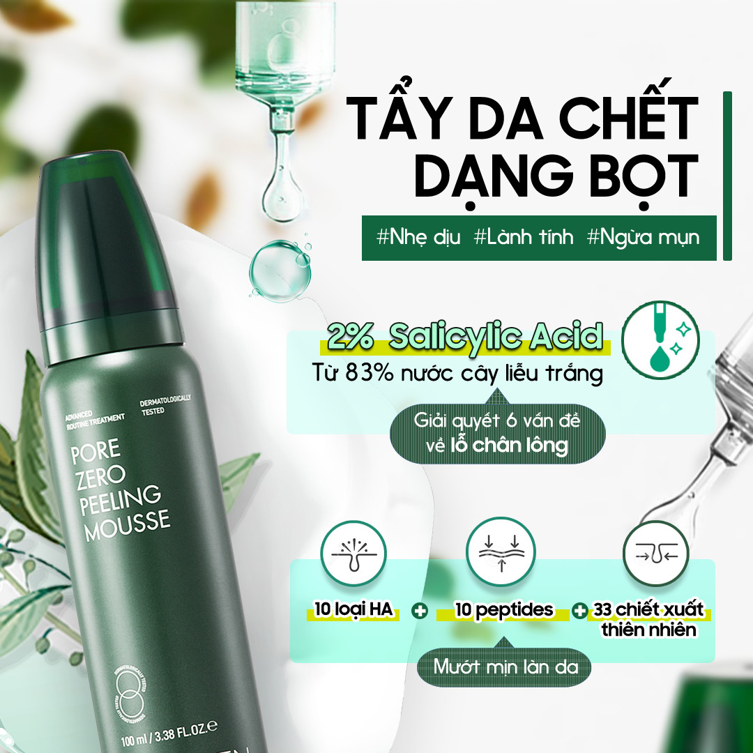 Tẩy Da Chết Dạng Bọt Mịn BHA, Làm Sạch, Se Khít Lỗ Chân Lông Neogen Pore Zero Peeling Mousse 100ml