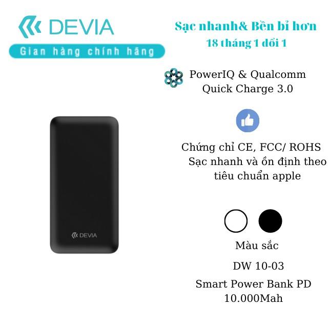 Pin dự phòng chính hãng Devia 10.000 mAh sạc nhanh PD 18W chính hãng