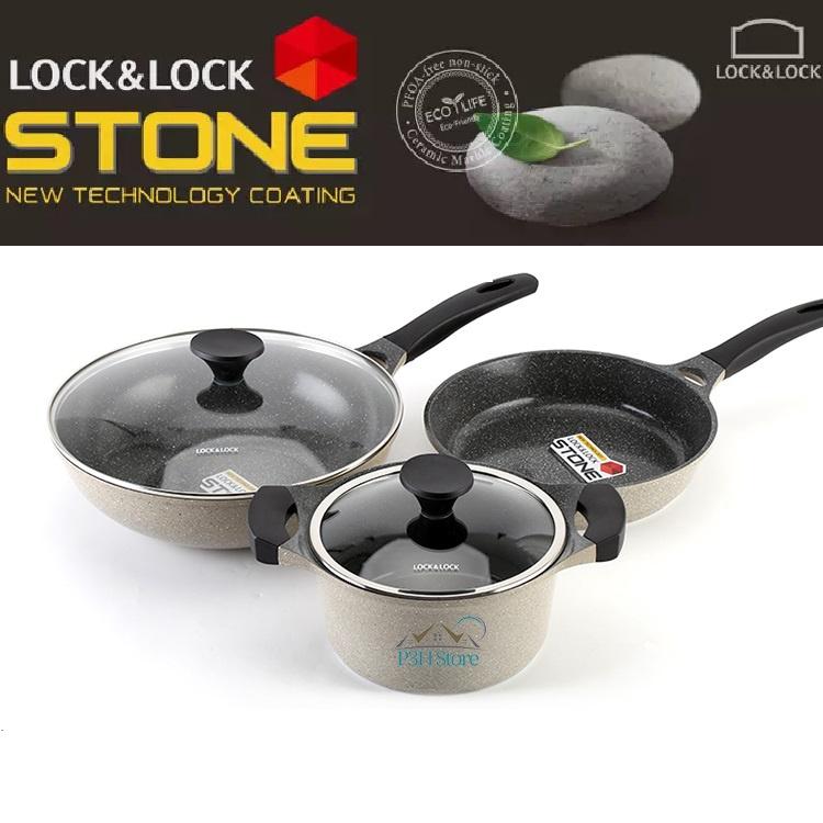 Chảo vân đá Lock&Lock dòng Stone 7 lớp các size từ 24cm đến 30cm LCA6243 LCA6263 LCA6283 LCA6285D LCA6305D