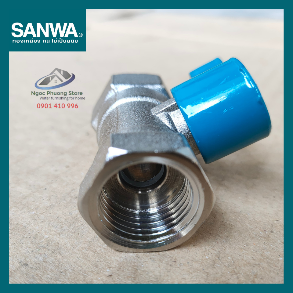 Van Khóa Nước, Van Bi Đồng Mạ 2 Đầu Ren Trong Sanwa Thái Lan Phi 21mm BV15FF