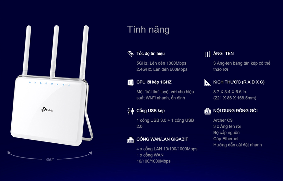 Router Wi-Fi Băng Tần Kép AC1900 TP-Link Archer C9 - Hàng Chính Hãng