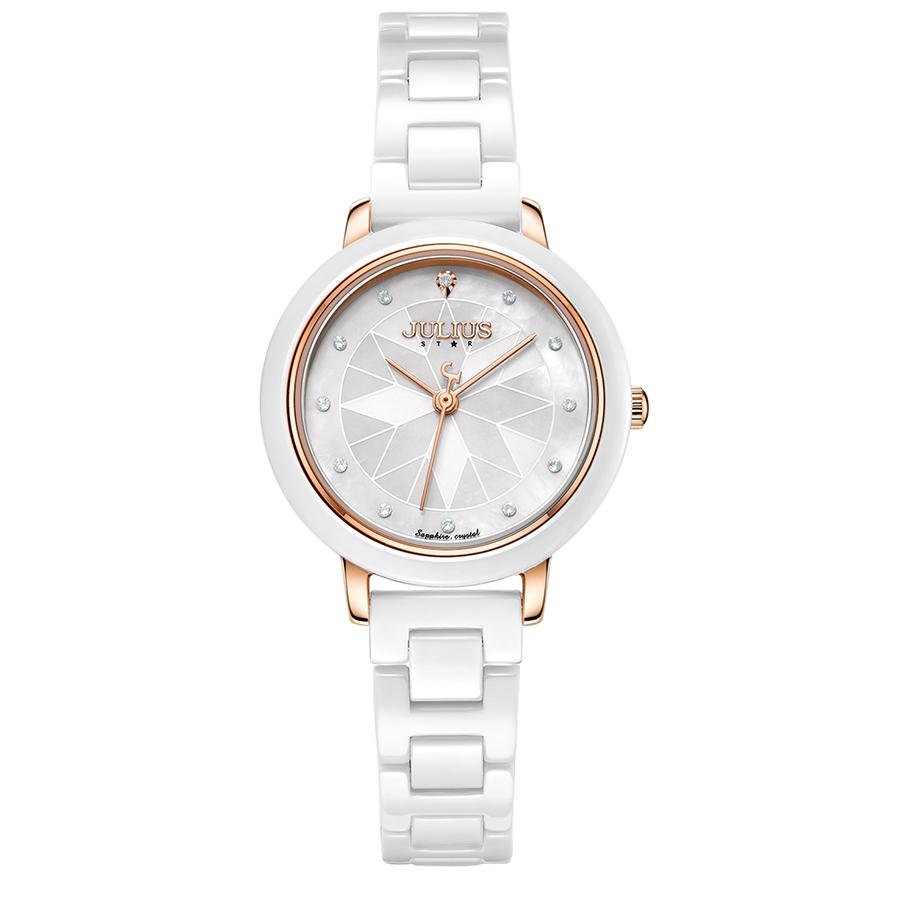 Đồng Hồ Nữ Chính Hãng Julius Cao Cấp Dây Đá Ceramic Mặt Tròn Chống Nước Kính Sapphire Đường Kính 30mm JS-062A