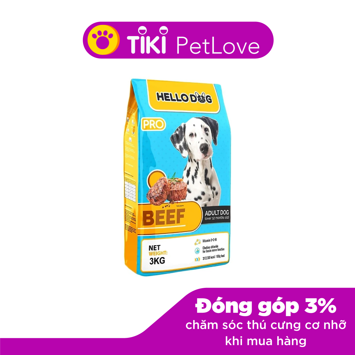 Thức Ăn Chó Cao Cấp Hương Vị Bò Nướng Hello Dog Beef 3KG