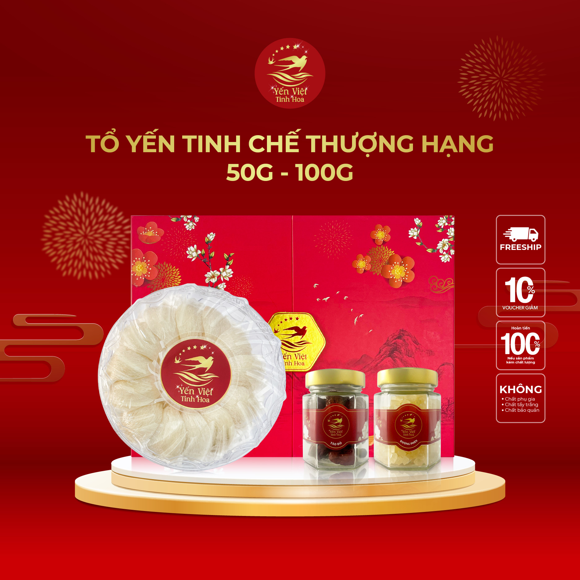 Tổ yến Tinh chế thượng hạng 100 gram Yến Việt Tinh Hoa - Hàng chính hãng