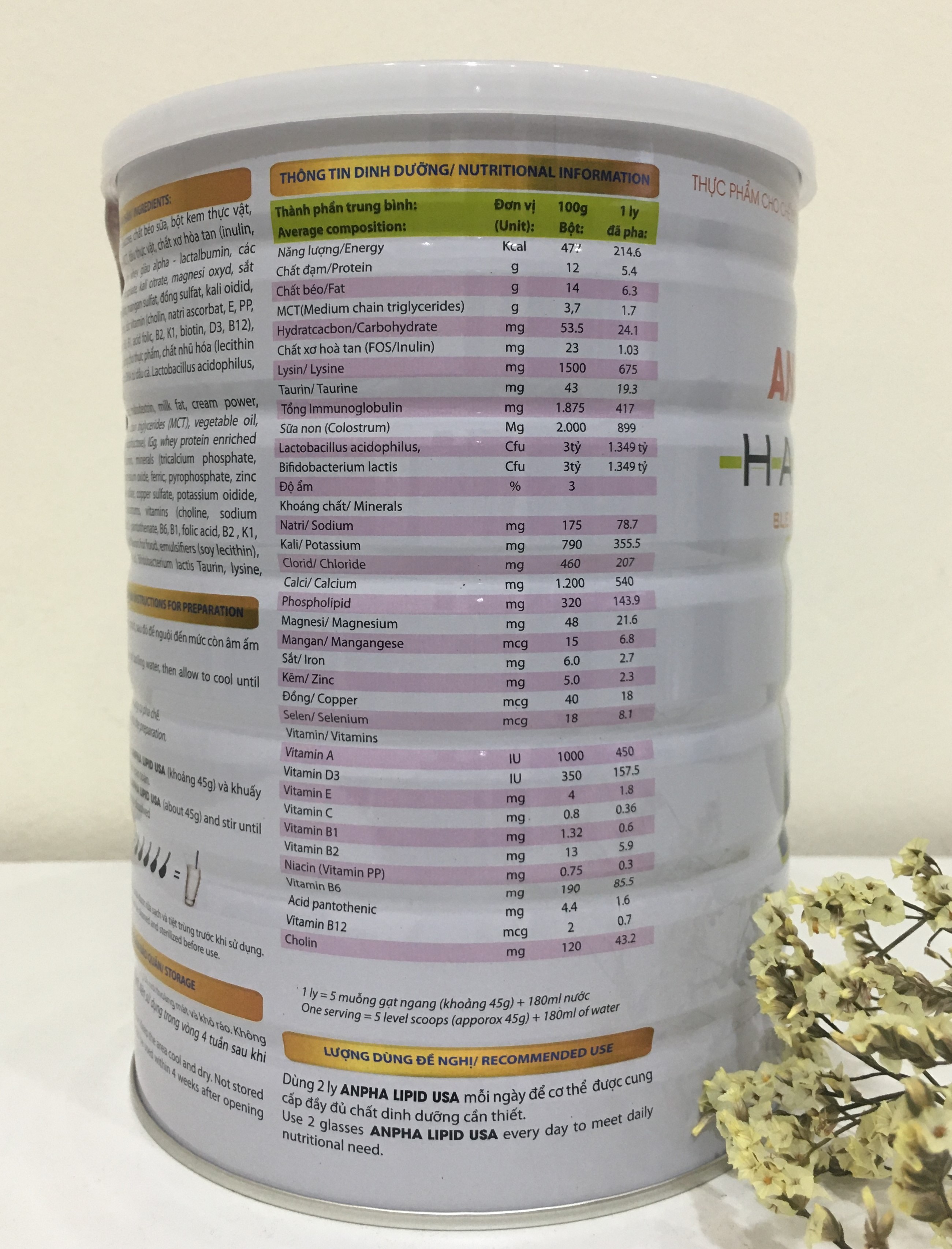 Sữa non Anpha Lipid USA 900g Halanmilk - Giúp tăng sức đề kháng, phục hồi nhanh sức khỏe