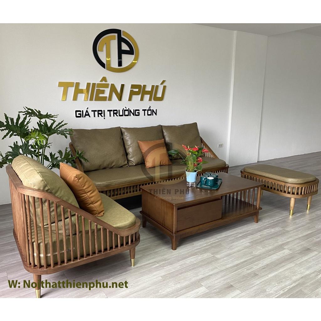 Combo sofa phòng khách KBH gỗ tần bì bọc da kết hợp bàn trà song tiện