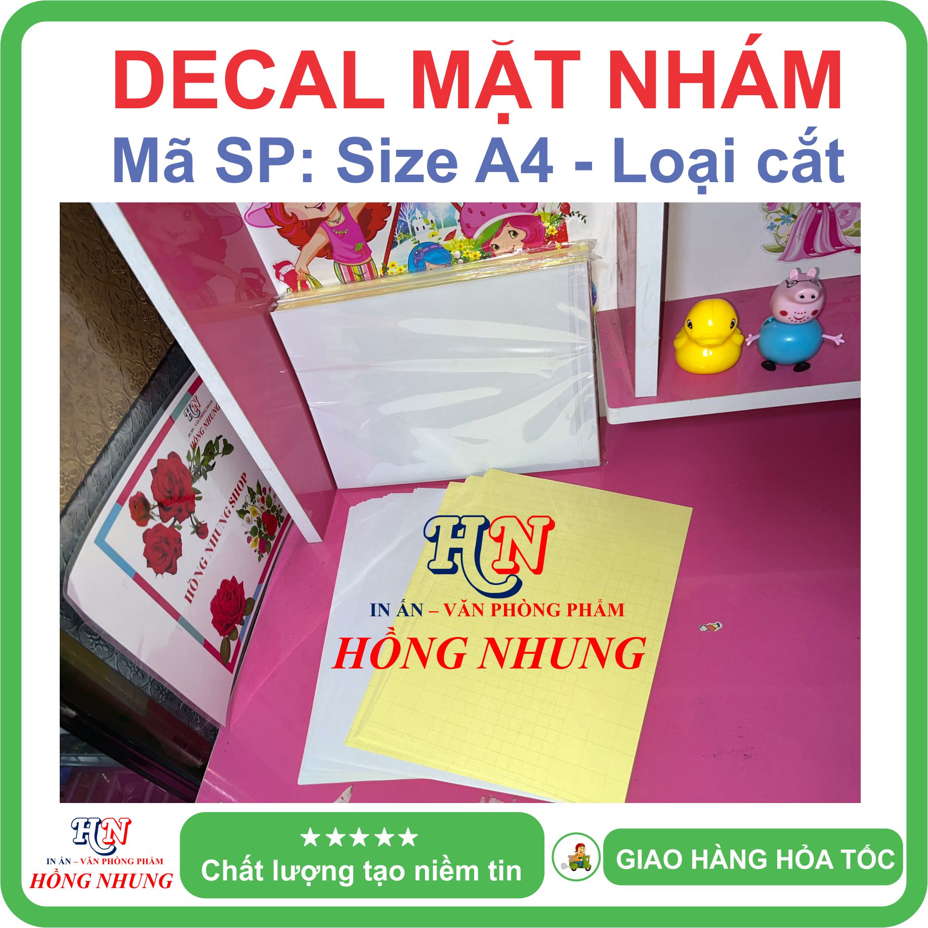 [HỒNG NHUNG] Xấp 100 tờ Decal A4 mặt nhám (Decal Đế Xanh loại cắt) - Siêu Dính, Mặt Giấy Mịn