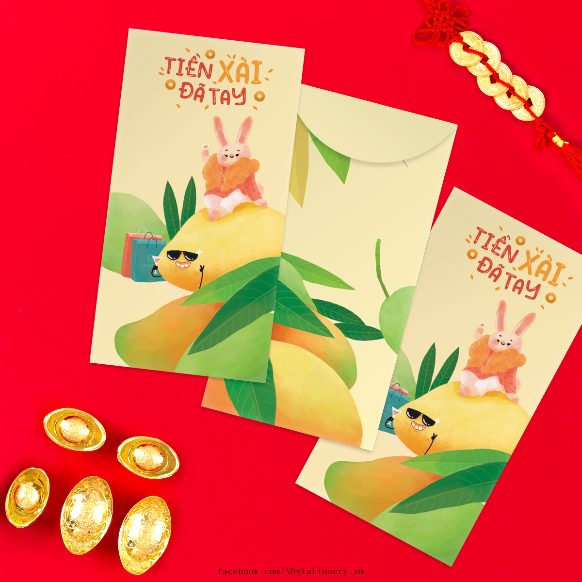 Bao lì xì SDstationery NGŨ QUẢ SUM VẦY (set 5 bao) giấy chất lượng cao, dễ thương, vui nhộn, độc lạ 9x17 cm