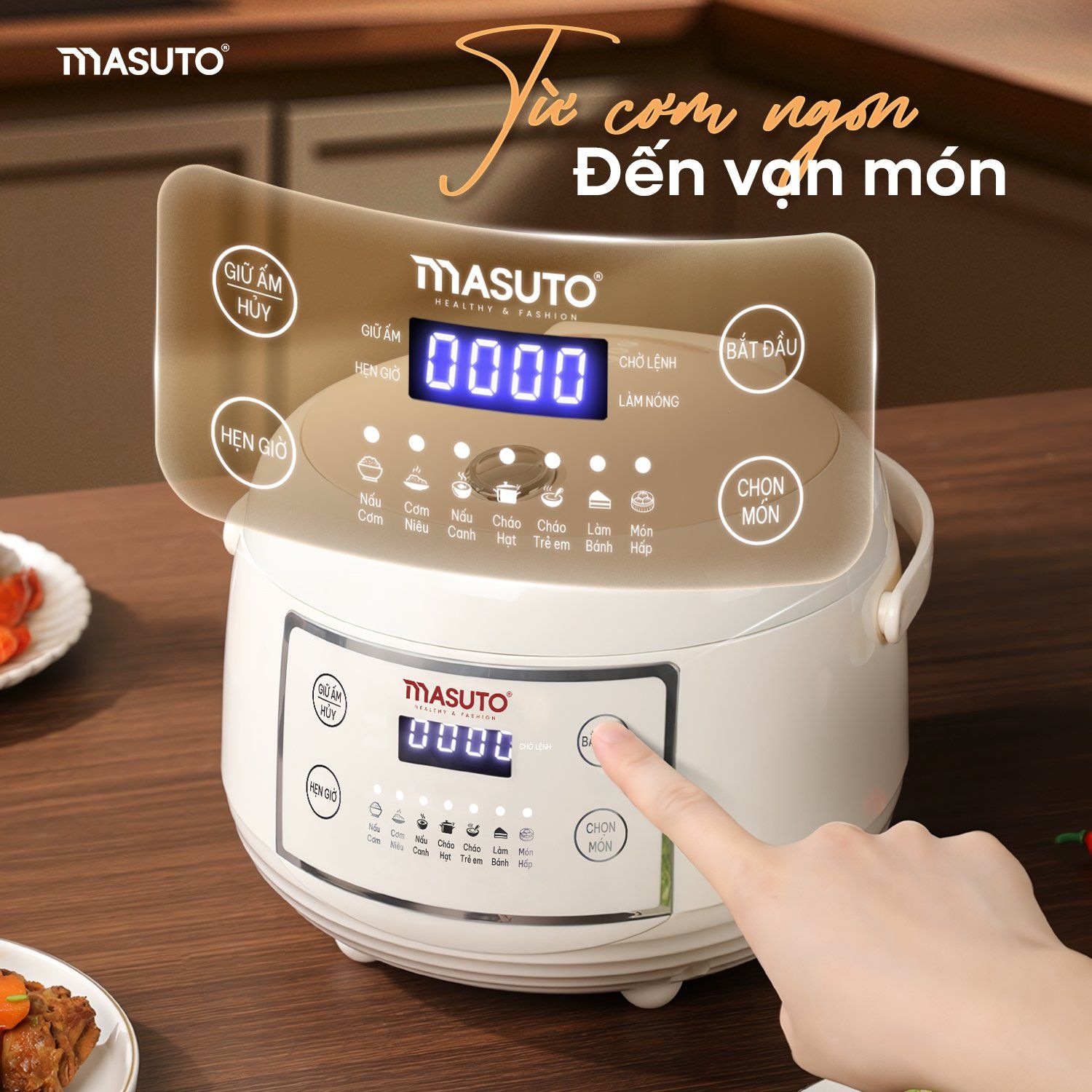 Nồi Cơm Điện Tử Masuto MSCookerAI Dung Tích 1,5L Biết Nói Tiếng Việt, Lòng Nồi Ceramic Chống Dính Cao Cấp, Đa Năng Với 7 Chế Độ Nấu, Có Hẹn Giờ - Hàng Chính Hãng