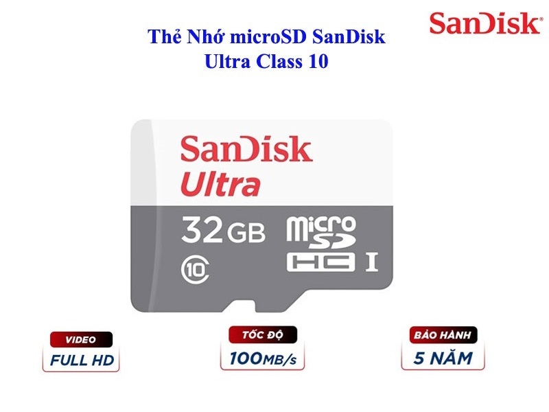 Thẻ nhớ Micro SD SanDisk Ultra 128G/64G/32G UHS-I - 100MB/s, Thẻ nhớ camera, Thẻ nhớ điện thoại - hàng chính hãng