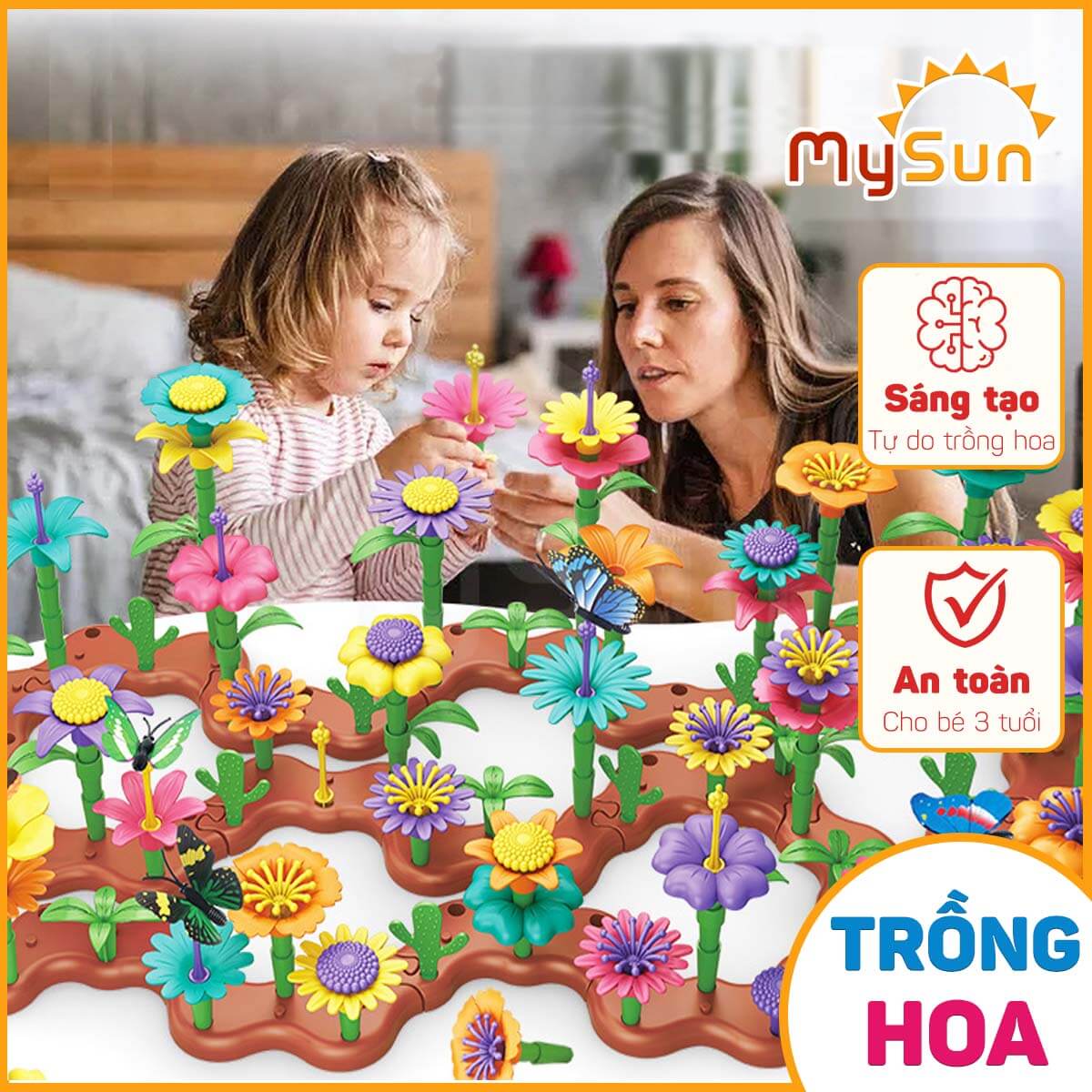 Bộ đồ chơi lắp ráp ghép HOA mô hình cho bé trai gái 2 3 4 5 tuổi phát triển trí tuệ MySun