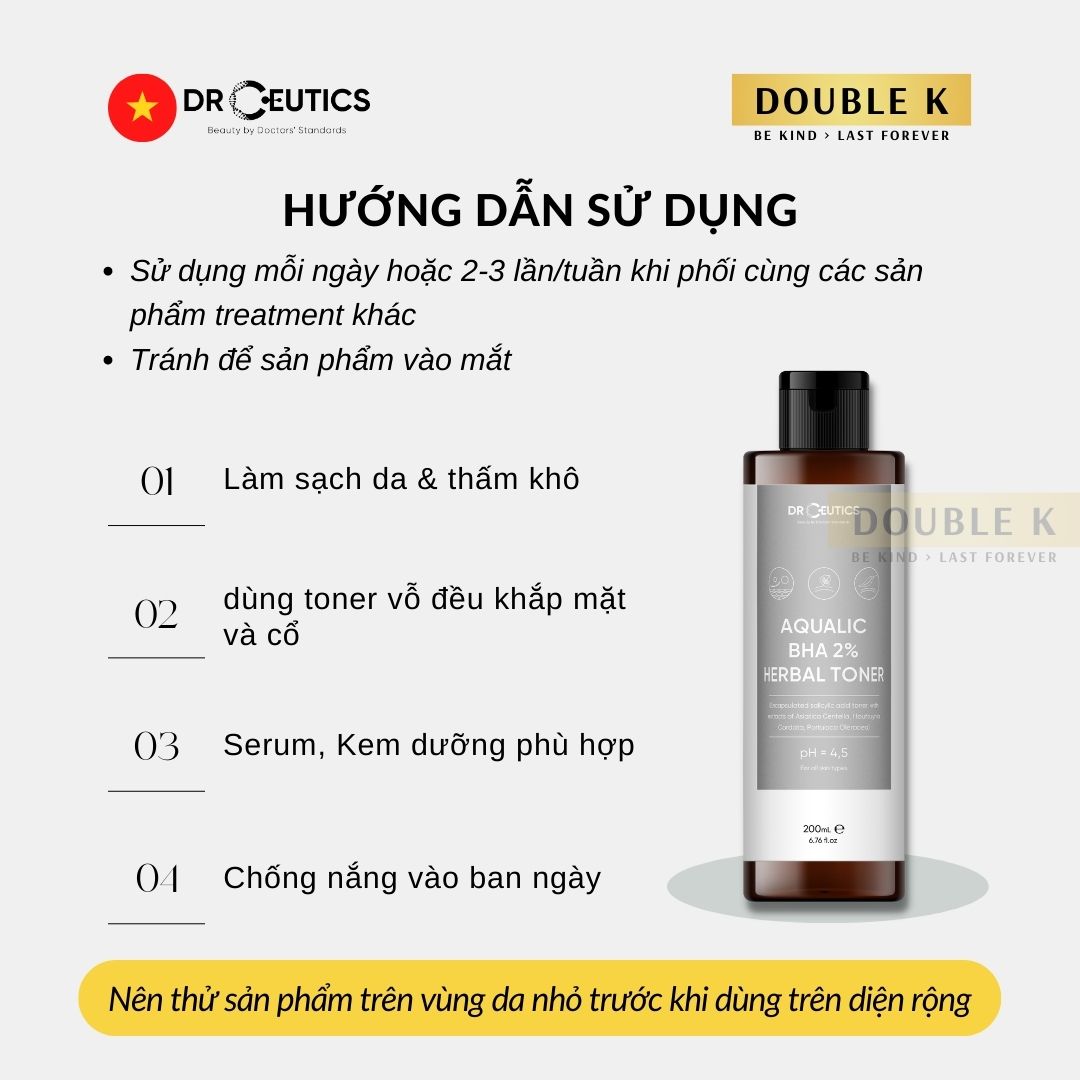 DrCeutics Aqualic BHA 2% Herbal Toner (Nền Nước) - Double K