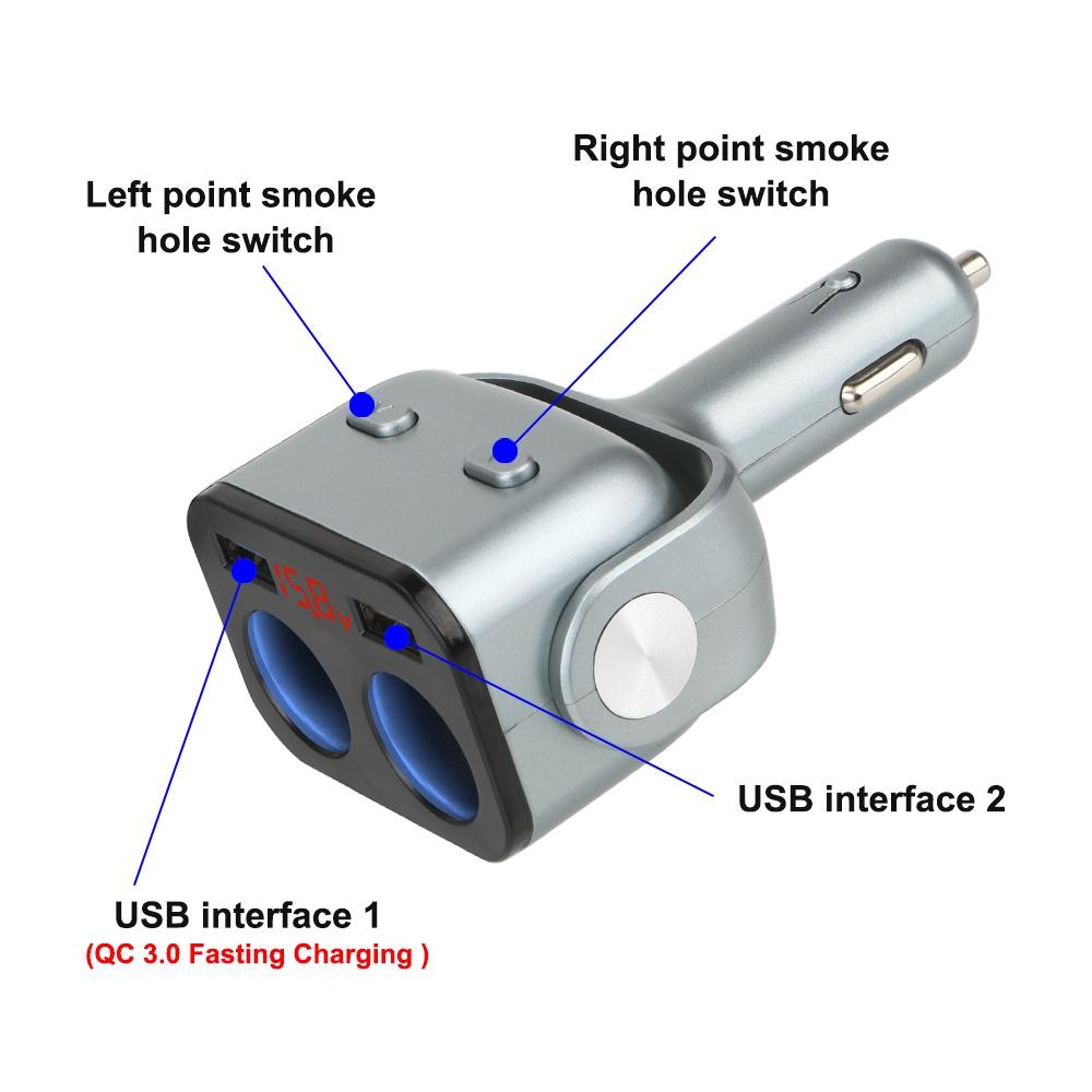 Tẩu sạc nhanh hai cổng USB QC 3.0 12V cho xe hơi