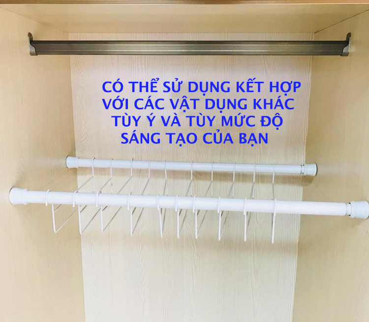 Thanh treo đa năng chân tròn sơn tĩnh điện không cần khoan bắt vít 60-110cm