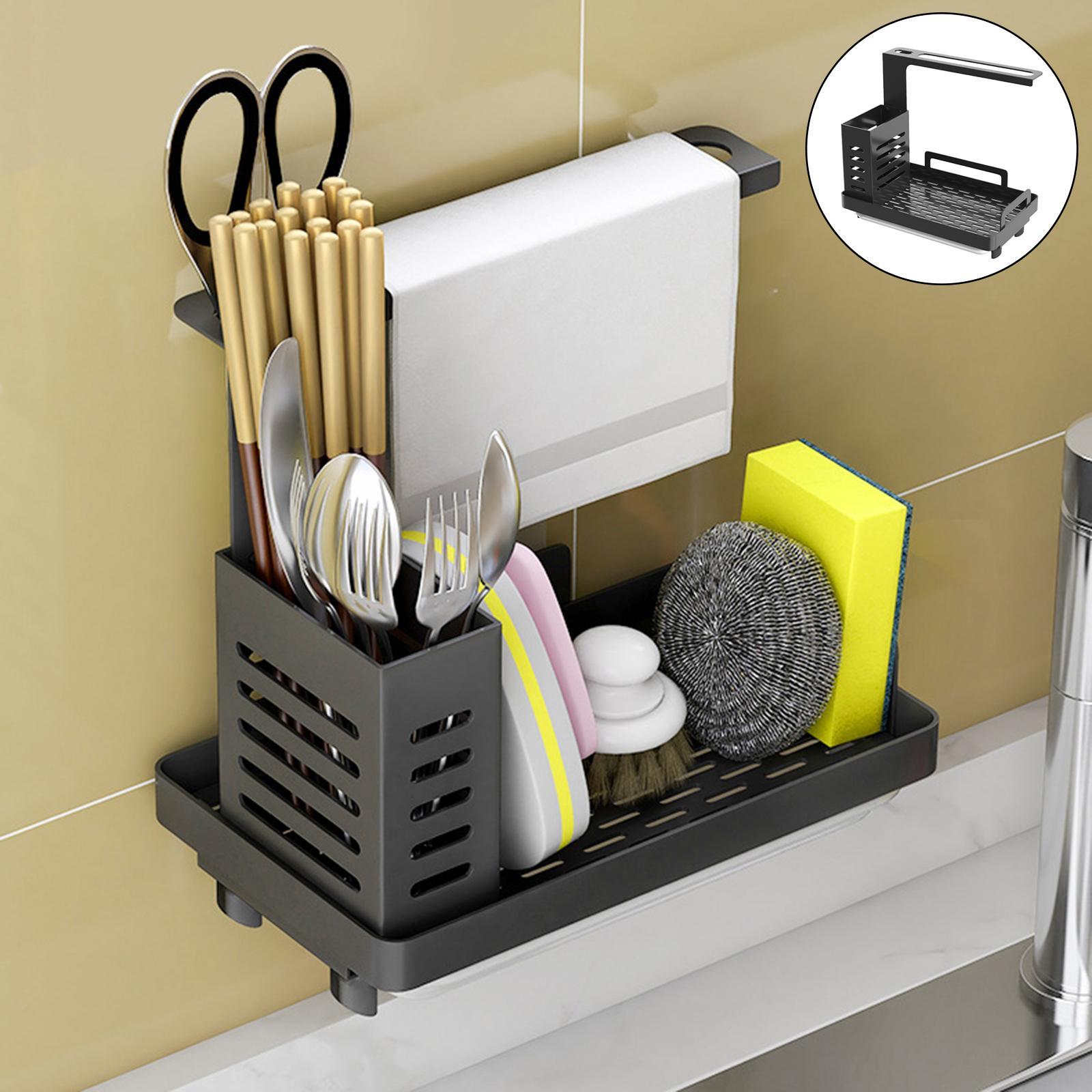 2-3pack Simple Kitchen Sink Organizer for Sink Soap Brush Holder with Drain Pan