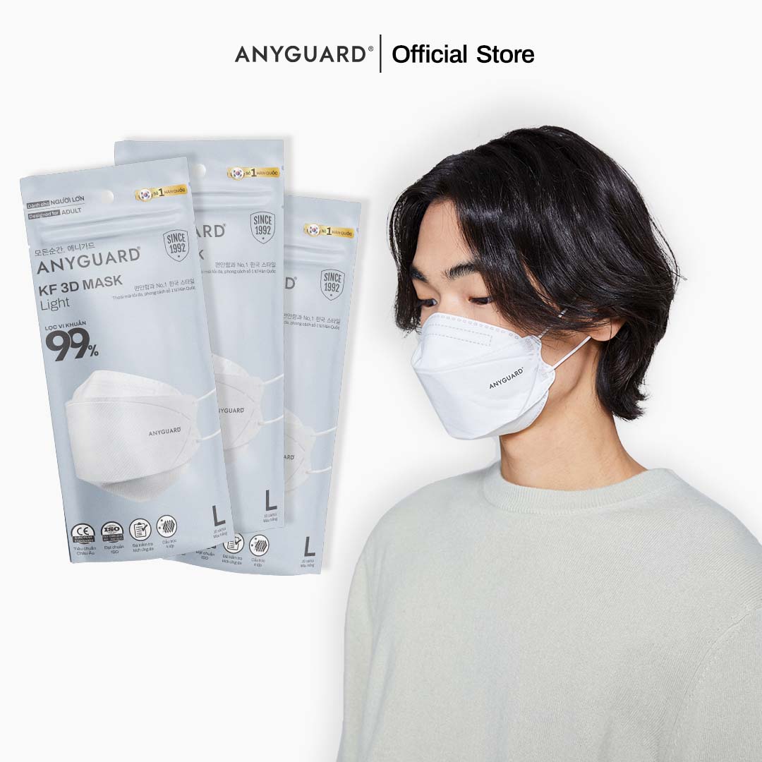 Khẩu Trang Hàn Quốc ANYGUARD, Khẩu Trang KF 3D 4 Lớp Ngăn Bụi Mịn, An Toàn Cho Da Nhạy Cảm, Màu Trắng
