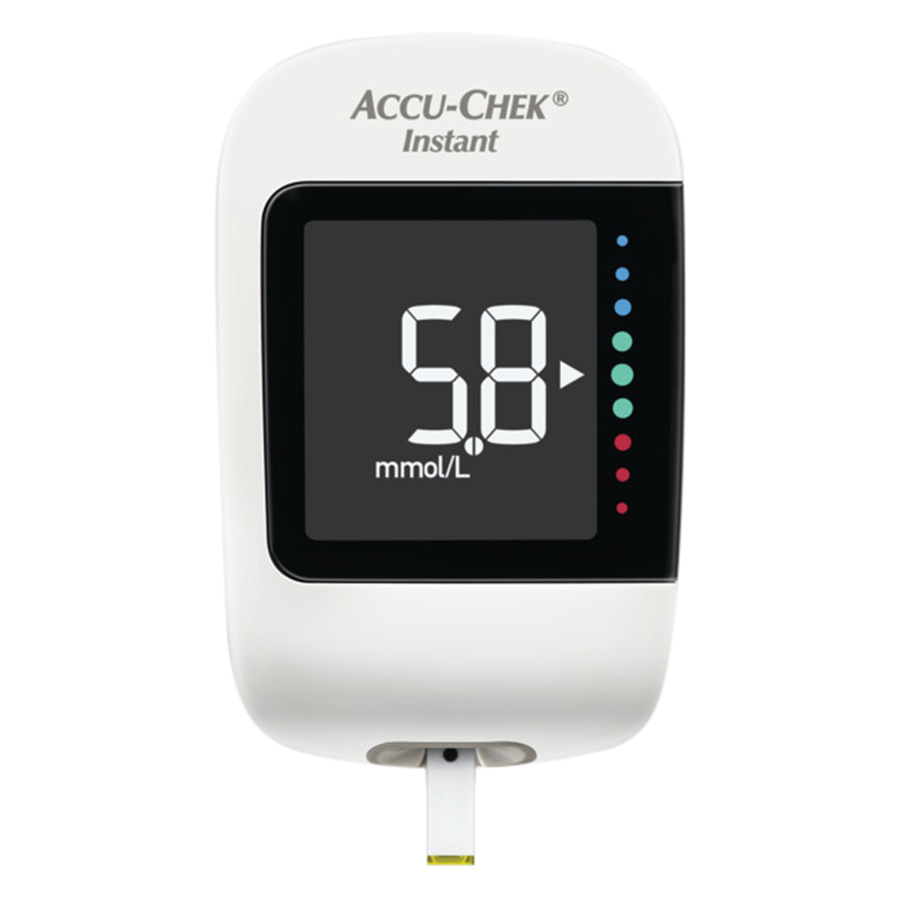 Combo bao gồm: Bộ máy đo đường huyết Accu-chek Instant mmol/L, bút lấy máu kèm 10 kim, 1 hộp 25 que thử