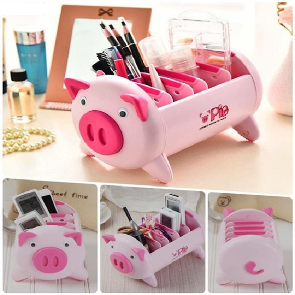 Hộp bút con heo con lợn siêu ngộ nghĩnh - Khay Hộp để đồ đựng điều khiển điện thoại bút đa năng hình lợn