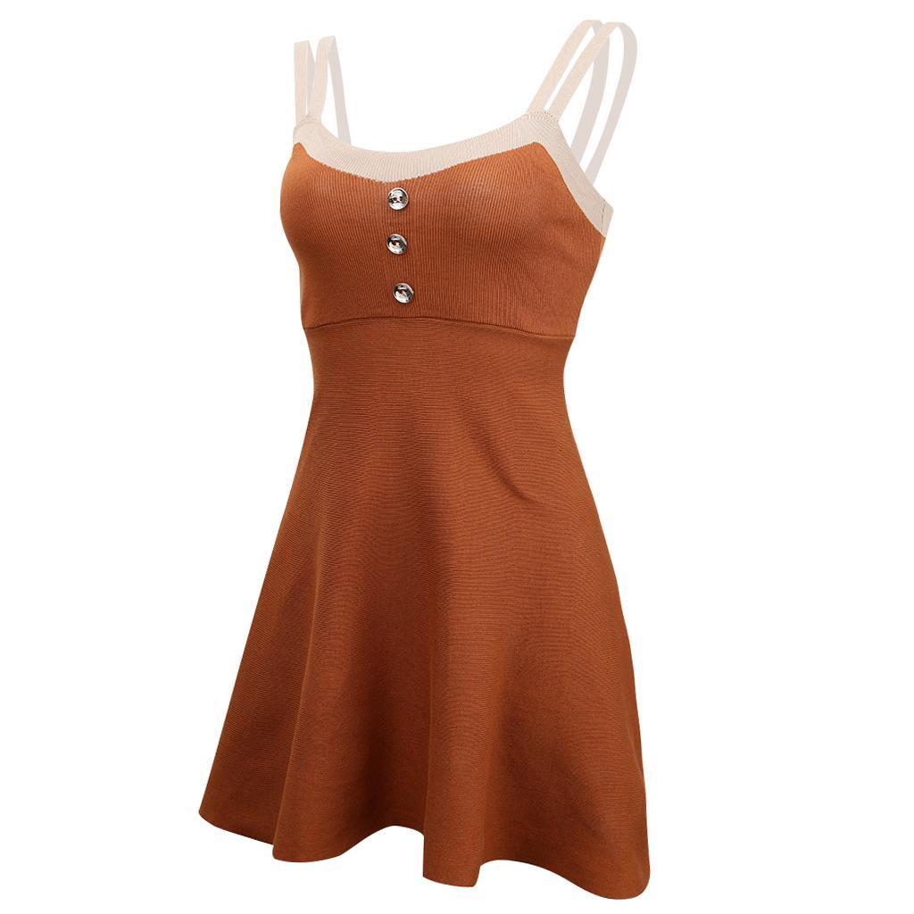 Women's Slim Fit Elegant Spaghetti Straps Sleeveless Knitted Mini Short Dress