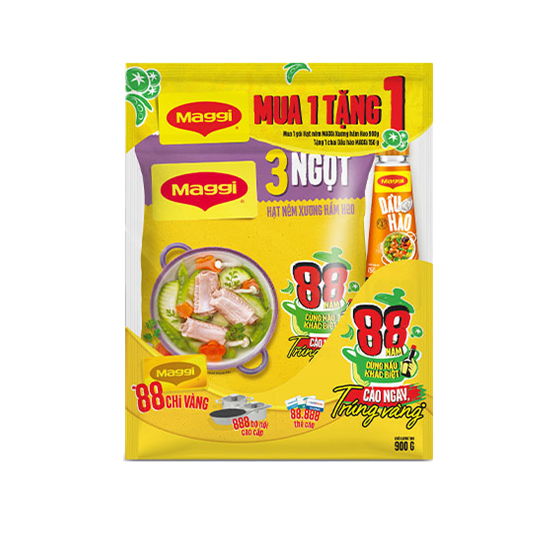 [MAGGI 88 Năm, Cào ngay trúng vàng - Tặng thêm dầu hào nấm hương 150g] MAGGI Hạt Nêm Xương Hầm 3 Ngọt Heo 900g