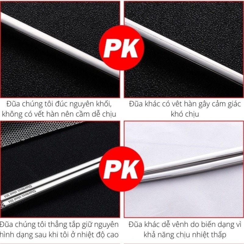 Đũa Inox 304 Kháng Khuẩn Không Trơn Trượt Hoa Văn Tinh Tế  BUGU SK-P02 - Hàng Chính Hãng